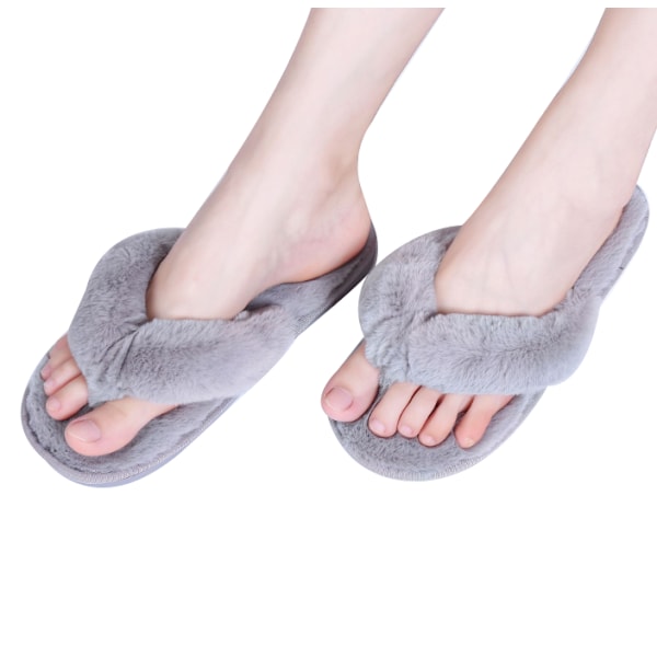 Hjemmesko for kvinner i kunstig pels, varme sko, slip-on-ballerinaer grey 40-41