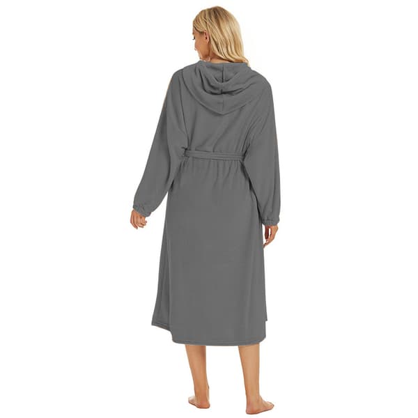 Dobbeltsidet Fleece Hættebadekåbe – Lang Pullover Badekåbe med Bælte til Hjem og Hotel Grey