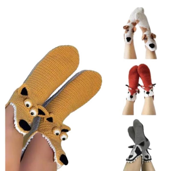 Roliga stickade djurs strumpor, nyhet 3D kreativa tjocka stickade varma strumpor Yellow