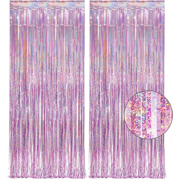 2-packs foliegardinbakgrund, metallisk glitterfolie Fransgardiner Photo Booth rekvisita Pink