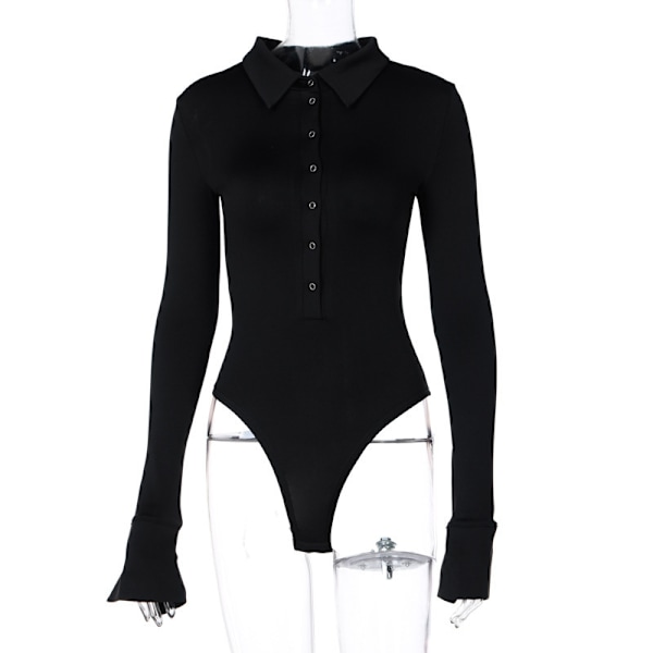 Kvinners Langarmet Bodysuit med Nedfellbar Krage black L