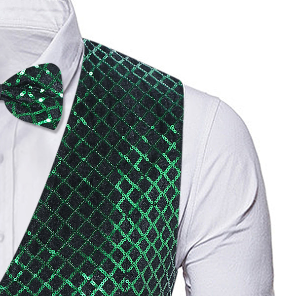 Satinväst för Herrar med V-ringning för Fest och Nattklubb - Metallic Väst green L