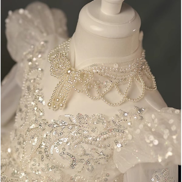 Flickors Eleganta Klänning Flicka Baby Puffärm Mesh Paljettklänning 80