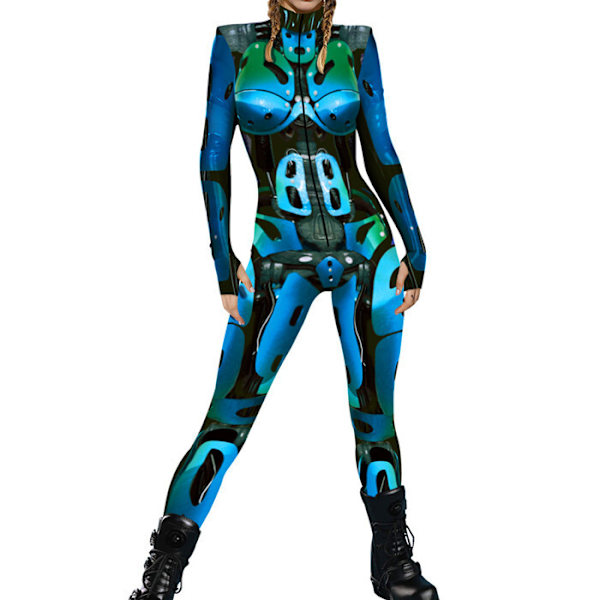 Halloween-kostym för kvinnor, skelett cosplay catsuit jumpsuit BLUE M