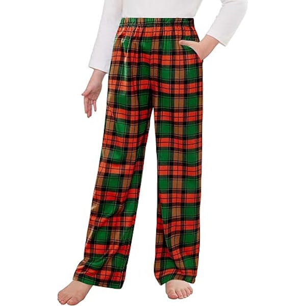Tyttöjen pitkät pyjamahousut, ruudullinen pehmeä lounge-pyjama, taskuilla Red green grid 110