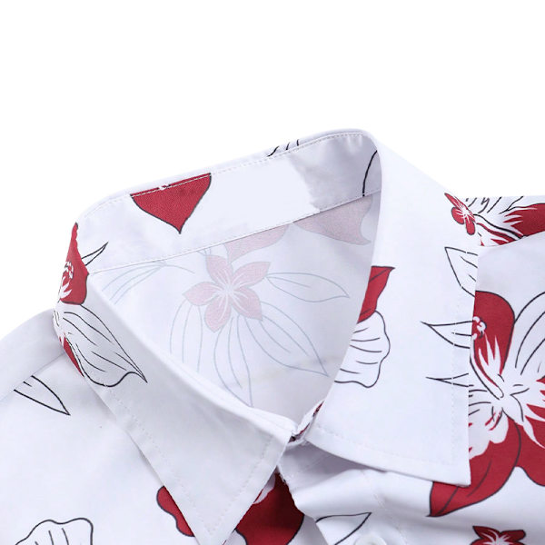 Herr 2-delars outfit blommig tropisk tryck knapp ner skjorta set red M