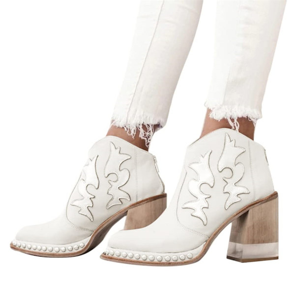 Damskor med brittisk stil, klack och ankellängd white 36