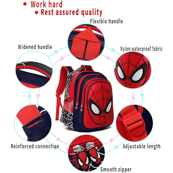 3D Spider-Man Skolesekk Vanntett Lett Skolesekk for Gutter og Jenter A