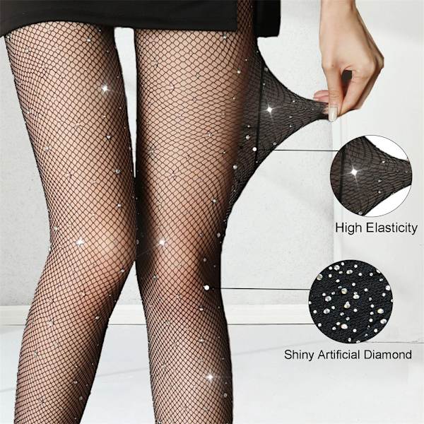 2 par Glitter Strømper til Kvinder, Glimmer Rhinestone Fiskenet Strømper