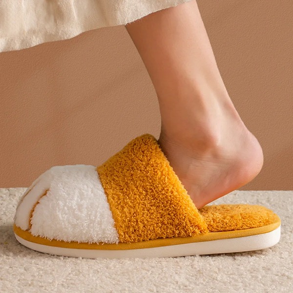 Varma Plyschtofflor Kattfot Design Hemma Dam Skor yellow 40-41