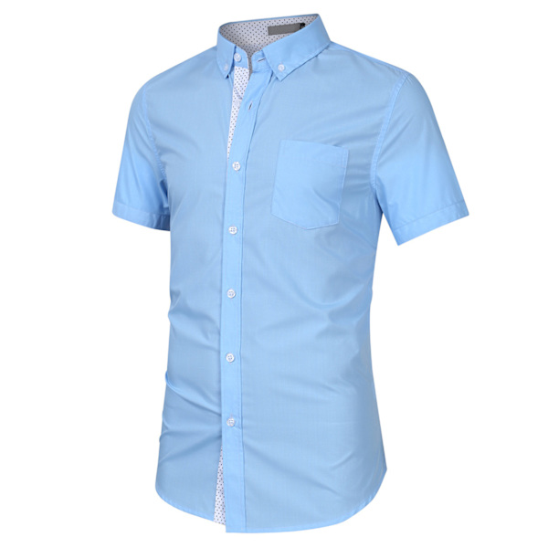 Herrskjorta Kortärmad Casual Skjorta med Ficka Blue M