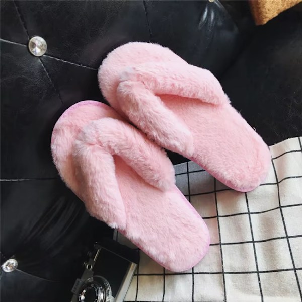 Hjemmesko for kvinner i kunstig pels, varme sko, slip-on-ballerinaer pink 40-41