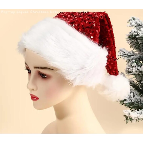 Dubbellagers Paljett Julhatt Plush Tomtehatt red