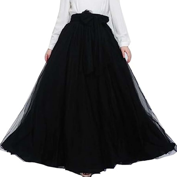 Dame Bryllup Lang Maxi Puffy Tyl Nederdel black M