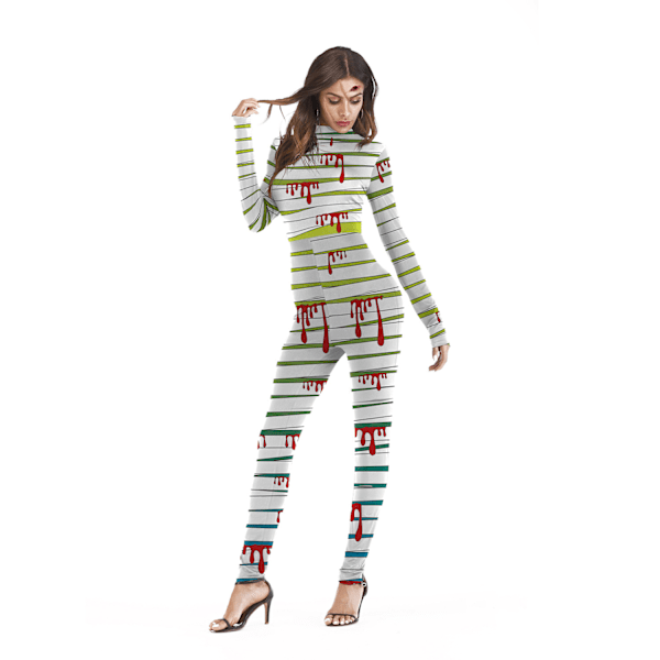 Naisten Luuranko Halloween Bodysuit Puku Venyvä Ohut Catsuit Hyppyasu green S