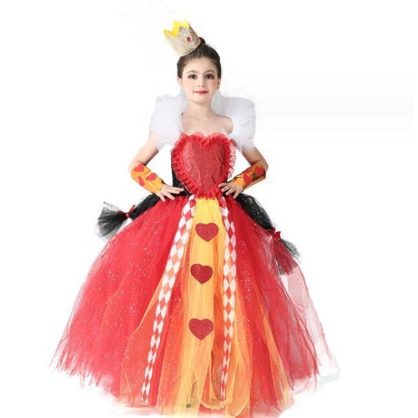 Girl Halloween Dräkt Prinsessan Wendy Dress Queen of Hearts Dräkt L