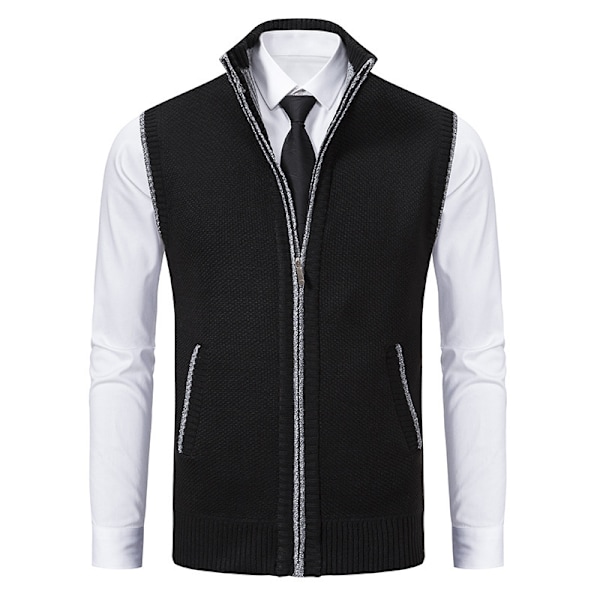 Hettegenser for menn med full glidelås, varm strikket vintergenser black XL