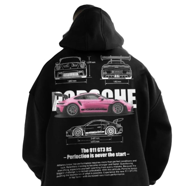 Luvtröja med spårvagnstryck 911 herrar, unisex Oversize Racing Turbo sportbilströja luvtröja Black#1 3XL