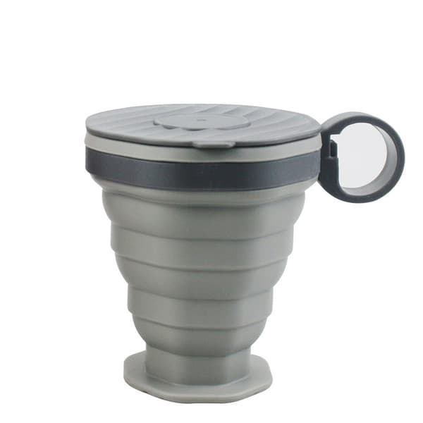 Hopfällbar Resemugg i Silikon, Vikbar Mugg med Lock & Snöre Grey
