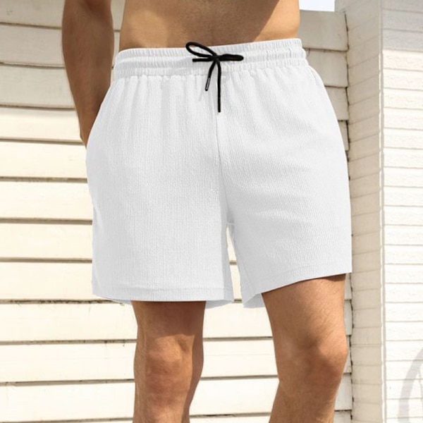 Herr 2 i 1 löparshorts sport shorts med foder white M