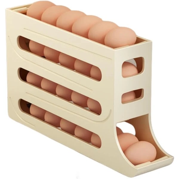 4-vånings äggförvaring för kylskåp, Automatisk rullande äggbricka för 30 ägg Yellow 1 Pcs