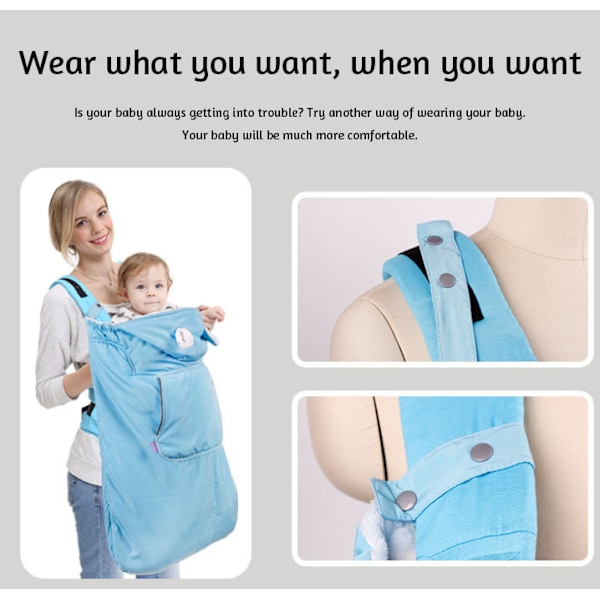 Vinterbärareöverdrag med huva, universell för babybärare, babyfilt blue
