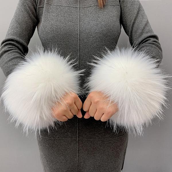 Vintervarme kunstige pels mansjetter for kvinner, vinterarmbånd white