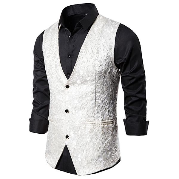 Miesten Paisley-kuvioinen pukuliivi, kukallinen viktoriaaninen smoking-liivi white XL