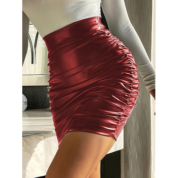 Dame Faux Læder Skørt Højtaljet Bodycon Blyant Mini Skørter red M