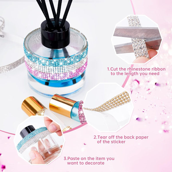 Kristalli-itseliimautuva nauha timantti bling-nauha rulla pink
