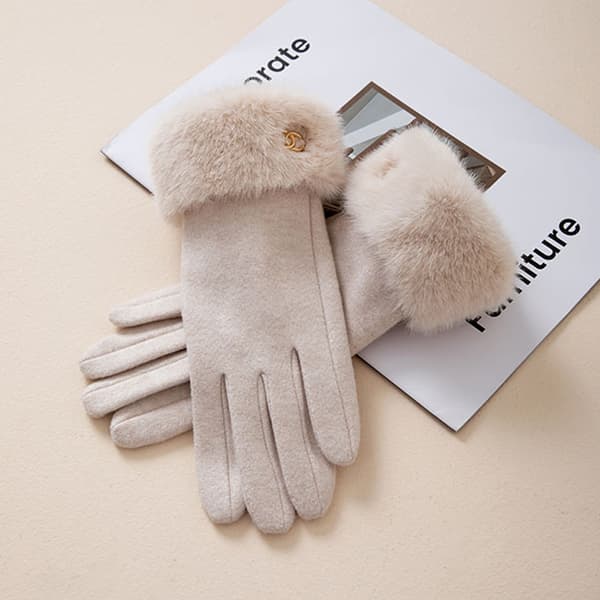 Vinterhandskar med pekskärm, varma, helfinger, retro Beige