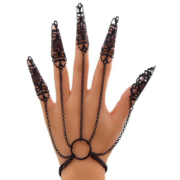 Gotisk stil Hollow Out Ghost Hand Chain Punk Nail Ring Armband För Halloween Carnival Black#01