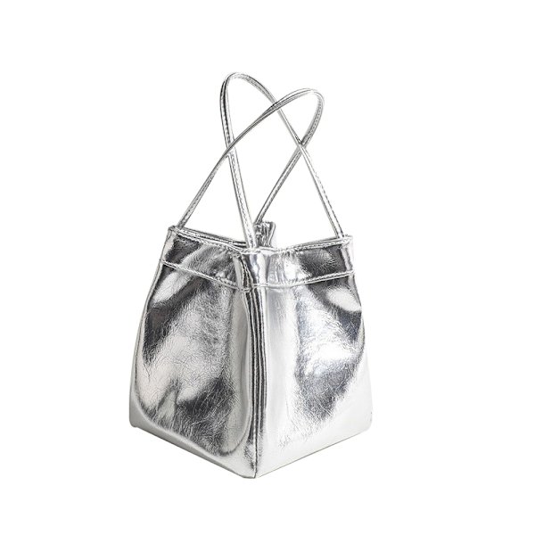 Luksuriøs Bucket Bag for Kvinner - Enkel Håndveske Silver