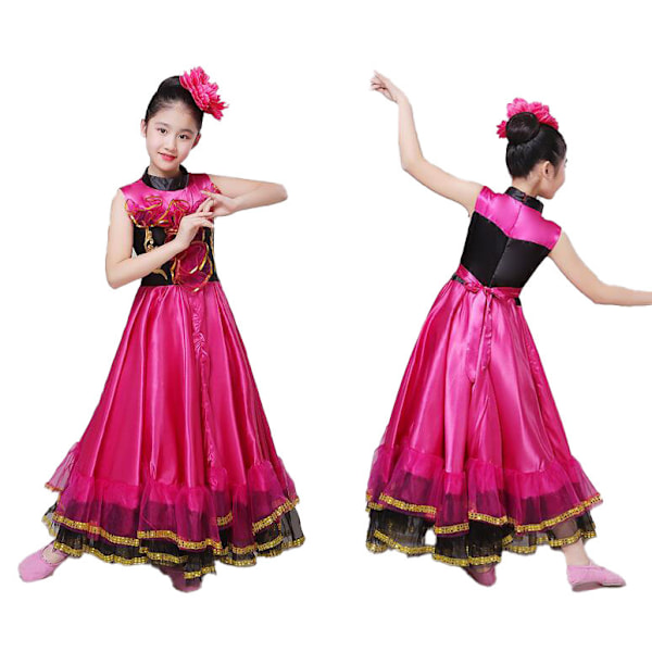 Jente Spansk Flamenco Tyrefektingskostyme, Stor Svingkjole rose red 110