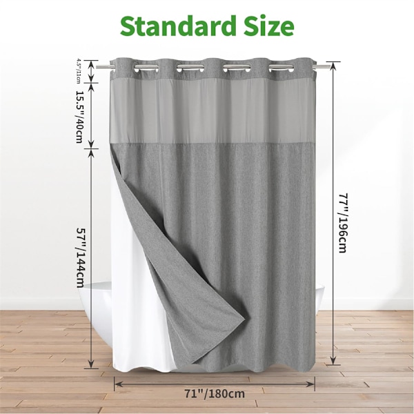 Linen Showergardin med Snap-in Foring - Ingen Kroge Nødvendige grey 71W*74H