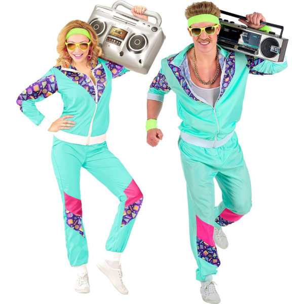 Kostymspårbyxa, Disco, 80-tals Outfit, Joggingdräkt, Maskeraddräkter Green XL