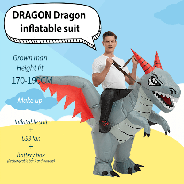 Dinosaur Kostumer til Voksne og Børn, Oppustelig Ride-Draget Kostume til Voksen og Barn Adult