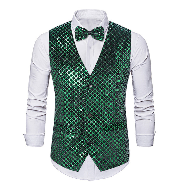 Satinväst för Herrar med V-ringning för Fest och Nattklubb - Metallic Väst green L