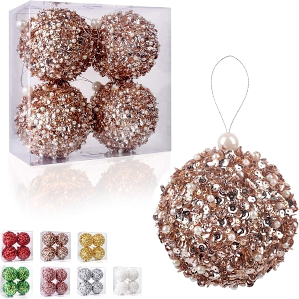 8cm Julkula, 4-pack Slitstark Juldekoration Trädbollar champagne
