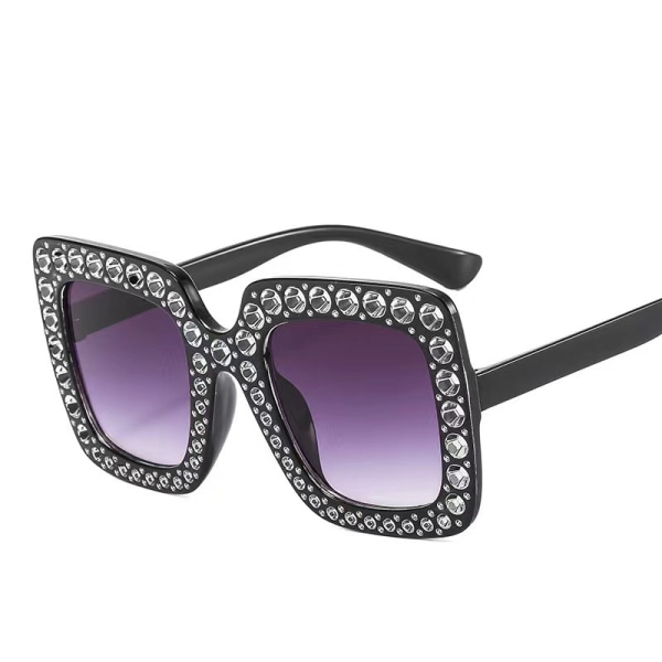 Fyrkantiga Rhinestone Solglasögon Överdimensionerade Diamond Bling Bling Glasögon purple gray