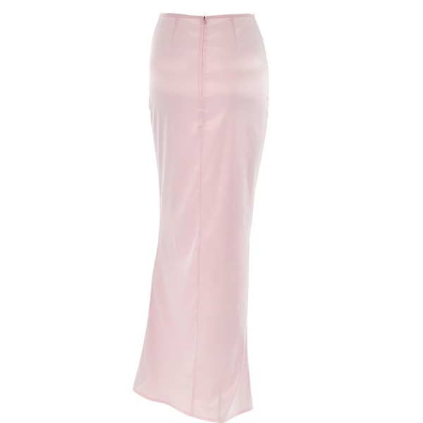 Lange Satin-skjørt for kvinner, Silke, Elegant, Høy Midje, Cocktailfest, Midi-skjørt pink S
