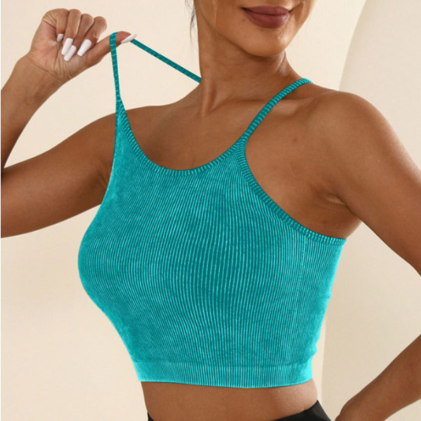 Kvinnors Crop 3-Pack Sömlös Ribbstickad Camisole Crop Tank Tops Lake Green M