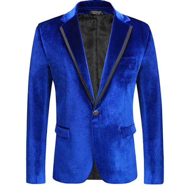 Fløjlsblazer Slim Fit Suitjakke Mænd Kostume Formelle Aftenkjole blue XL