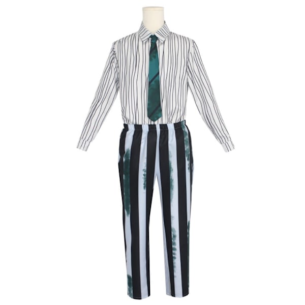 4 stk. Beetlejuice Kostume til Mænd Sort og Hvid Stribet Suit Green XXL