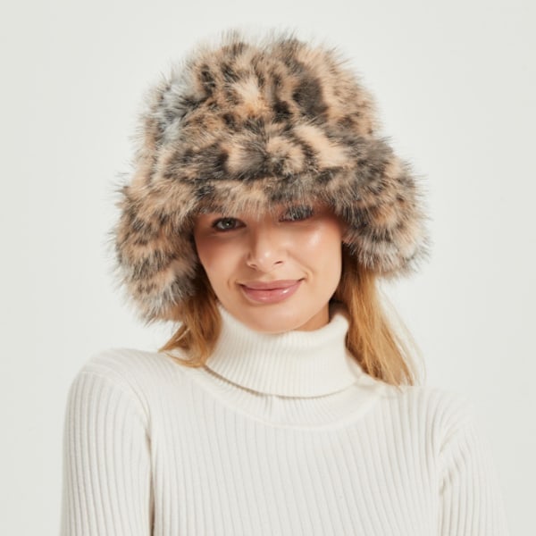 Fuzzy Bucket Hat for Kvinner Vinter Varmt Pels Fuzzy Fiskerhatt