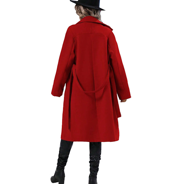 Kvinnors Lång Ull Peacoat Med Hakad Krage Dubbelknäppt Trenchcoat red L