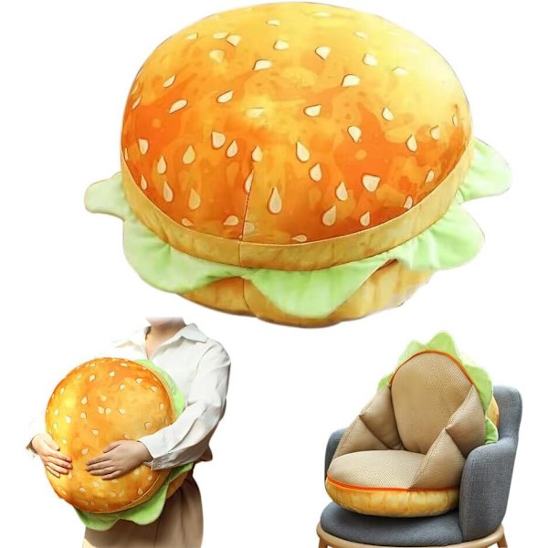 3D Simulerad Plysch Burger Kudde, Roliga Kuddar Hamburger Soffa Hamburger