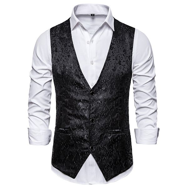Paisley väst för män, blommig, viktoriansk smokingväst black L