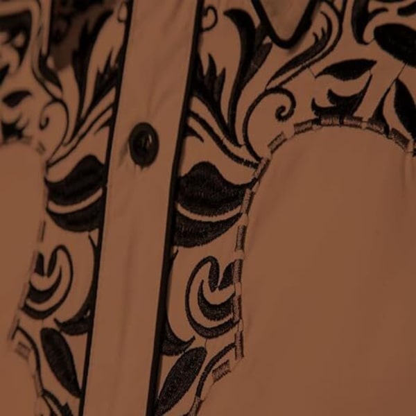 Miesten rento pitkähihainen napitettu paita, jossa on brodeeraus Brown 2 XL