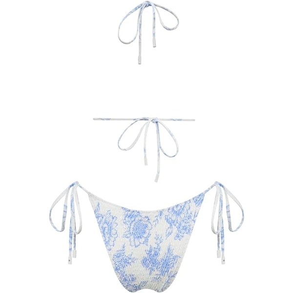 Bikini for kvinner med trekant-topp, knyting, smock og rynker - Todelt badeantrekk blue S